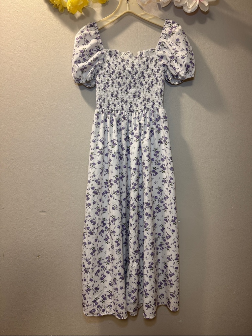 Girls White & Lavender Floral Smocked Maxi Dress - Picture 3 of 8